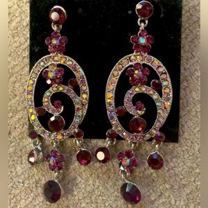 Beautiful chandelier purple/amethyst and AB stone prom or pageant earrings.